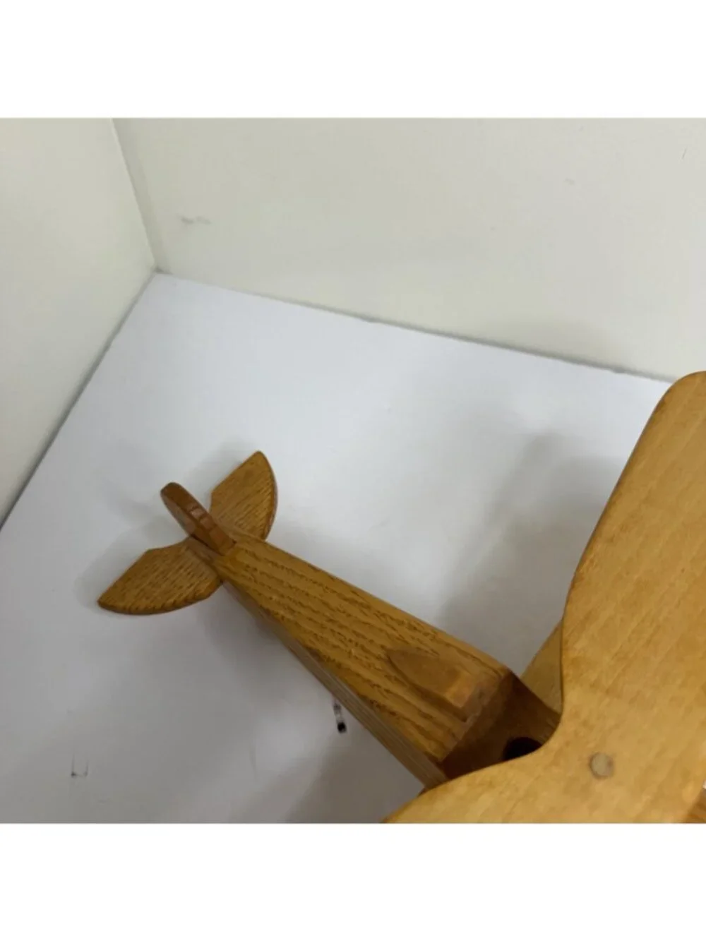 Vintage Natural Wood Handcrafted Wooden Double Wing Biplane Toy Collectible
